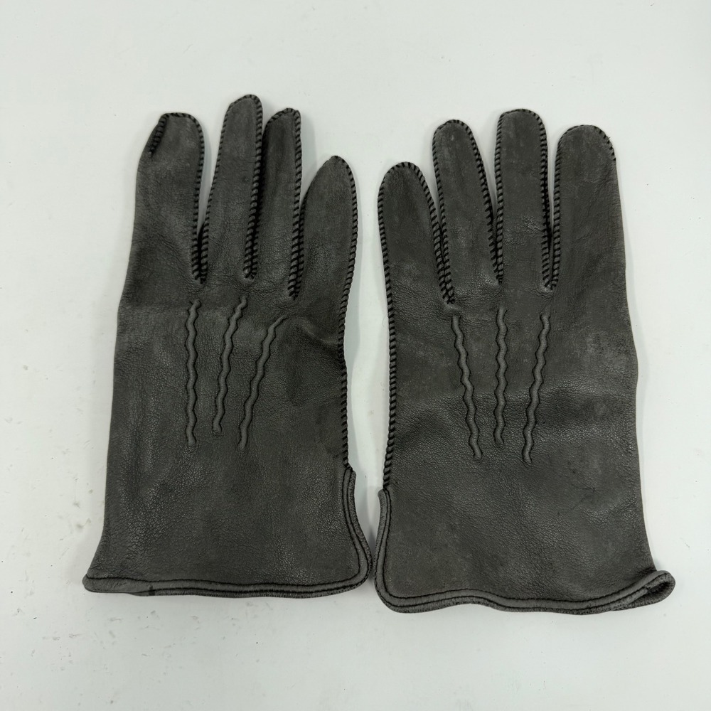 Vintage South African Capeskin Leather Gloves Charcoal Grey Whipstitch Size 9.5